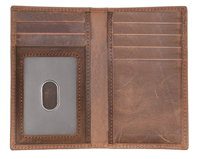 YUHAN PRETTY Slim Thin ID/Credit Card Holder RFID Genuine Leather Bifold Front Pocket Wallet (Brown (Crazy Horse Leather)) - Image 1